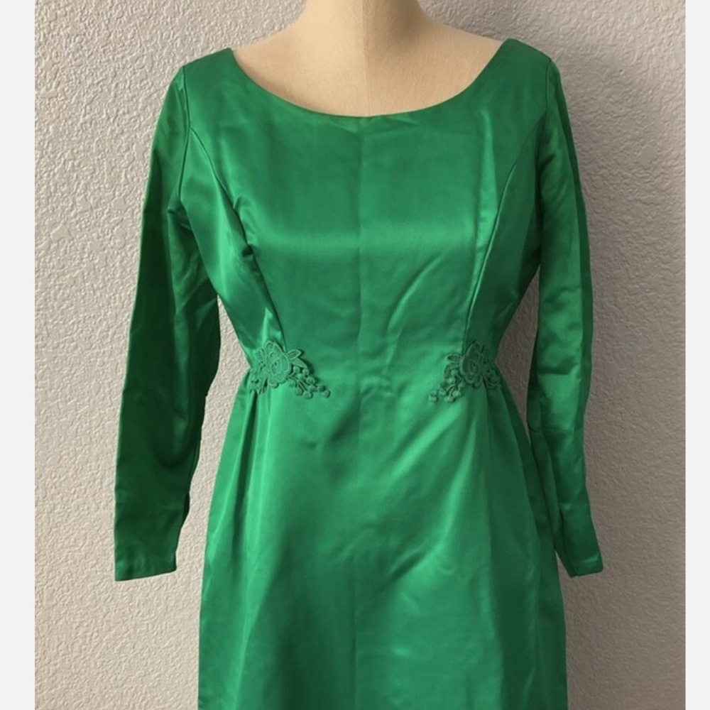 Vintage 60s Date-Maker Formals Cocktail Princess Seam Sheath Green Dress Sz M/L?